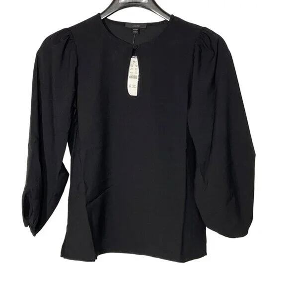 NWT J. Crew Keyhole Puff Long Sleeve Drapey Crepe Blouse Key Hole MT Black #3005 - Picture 12 of 13